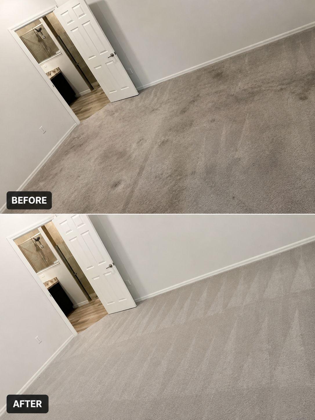 Before and after cleaning carpet in an empty room